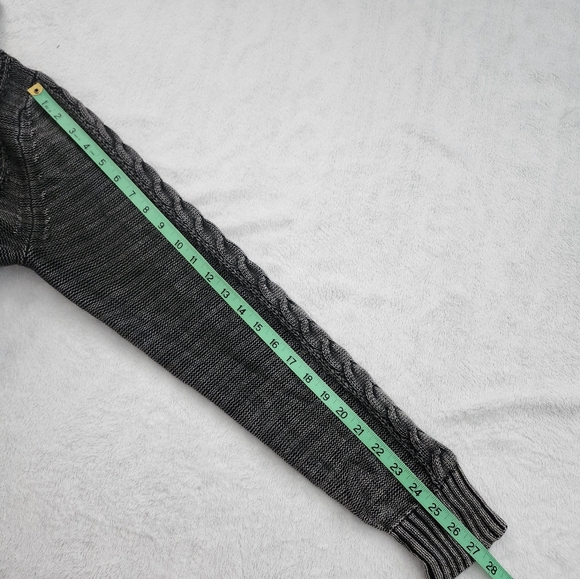 ROCK & REPUBLIC Mens‎ Cable Knit Fisherman Sweater Grey Washed Lapel CollarLarge - Picture 8 of 8